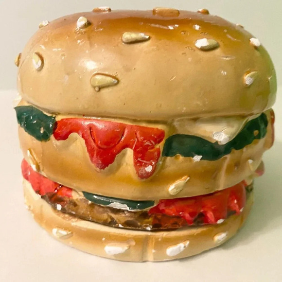 Vtg Hamburger Coin  Bank A G Handicrafts Art Ceramic Burger Piggy Bank Chipped - Picture 16 of 16